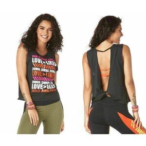 Zumba Fitness Love Over Likes Open Back Tank Top Black With Graphic Design Women